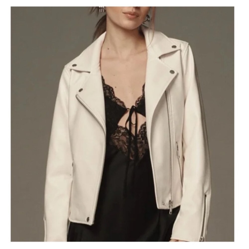 Anthropologie Saige faux Leather Jacket in Ivory XL NWOT